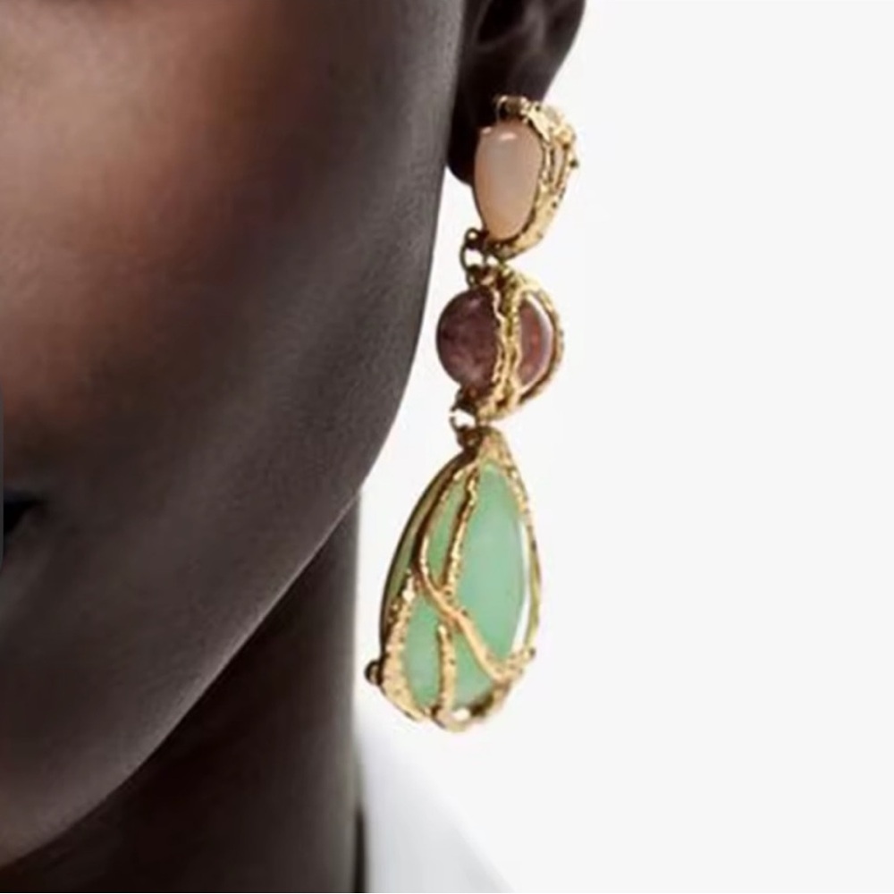 Zara Gold and Green Statement Earrings - Picture 3 of 6